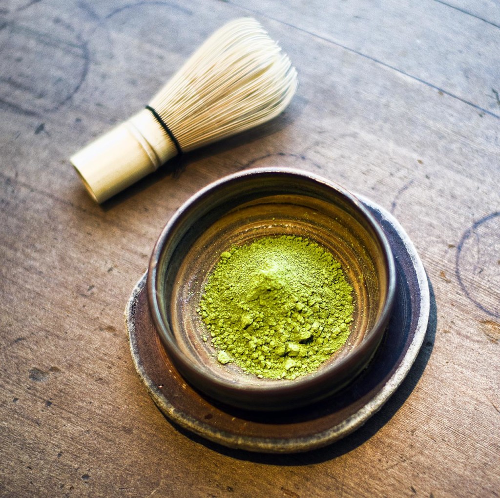 Matcha tea and whisk